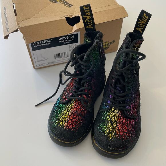 Rainbow Metallic Suede Leather Side‎ Zip Lace Up 1460 Dr. Martens Size Toddler 9 - Picture 2 of 5